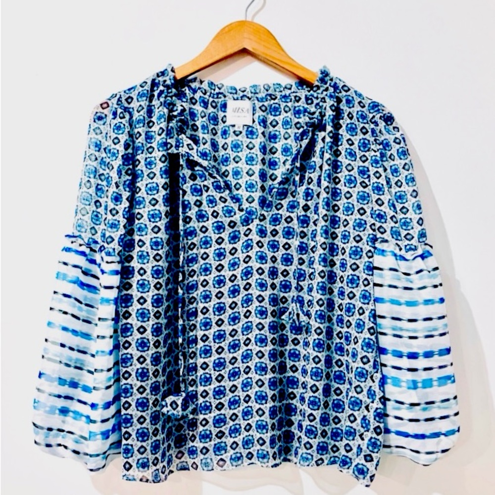 Misa Los Angeles Bubble Sleeve Tassel Blouse Size Medium